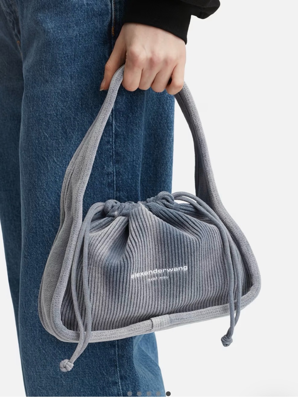 Alexander Wang Light Grey Ribbed Drawstring Mini Bag